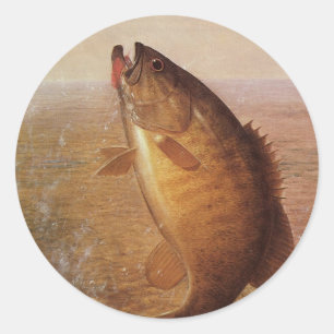 Vintage Sports Fishing, Largemouth Brown Bass Fish Classic Round Sticker