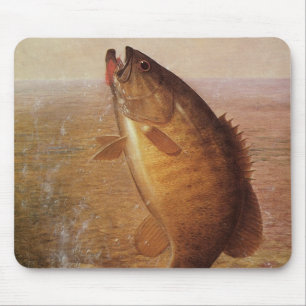 Vintage Sports Fishing, Largemouth Brown Bass Fish Mouse Mat