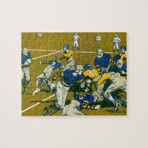 Vintage Sports Football Game, Gold vs. Blue Teams Jigsaw Puzzle