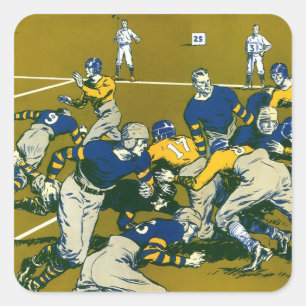 Vintage Sports Football Game, Gold vs. Blue Teams Square Sticker