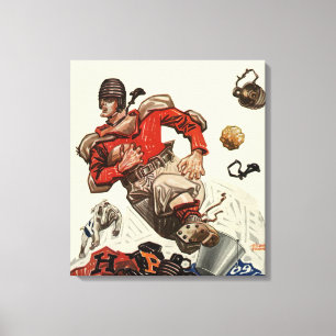Vintage Sports Football Player and Bulldog Mascot Canvas Print