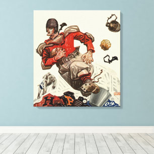Vintage Sports Football Player and Bulldog Mascot Canvas Print