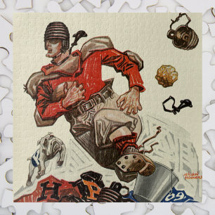 Vintage Sports Football Player and Bulldog Mascot Jigsaw Puzzle