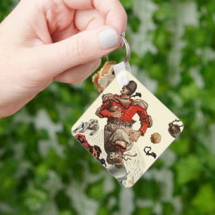 Vintage Sports Football Player and Bulldog Mascot Key Ring