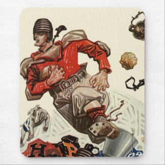 Vintage Sports Football Player and Bulldog Mascot Mouse Mat