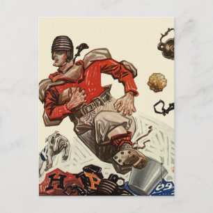 Vintage Sports Football Player and Bulldog Mascot Postcard