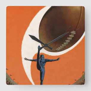 Vintage Sports, Football Player Kicking the Ball Square Wall Clock