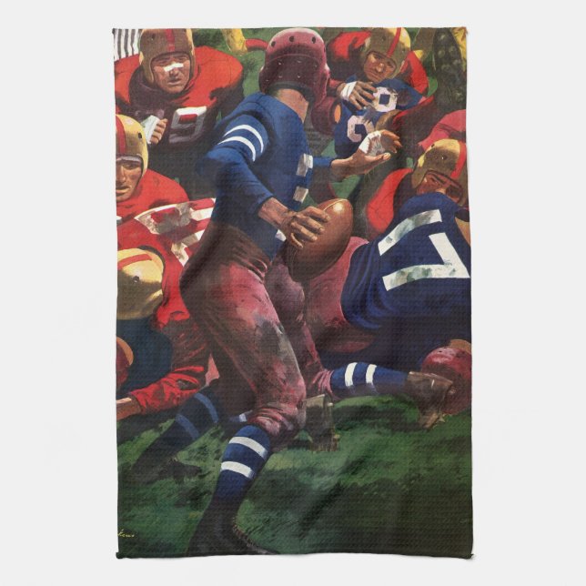 Vintage Sports Football Player Quarterback in Game Tea Towel (Vertical)