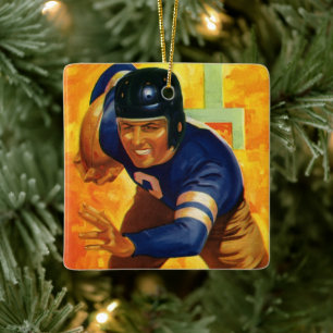 Vintage Sports Football Player Quarterback Running Ceramic Tree Decoration