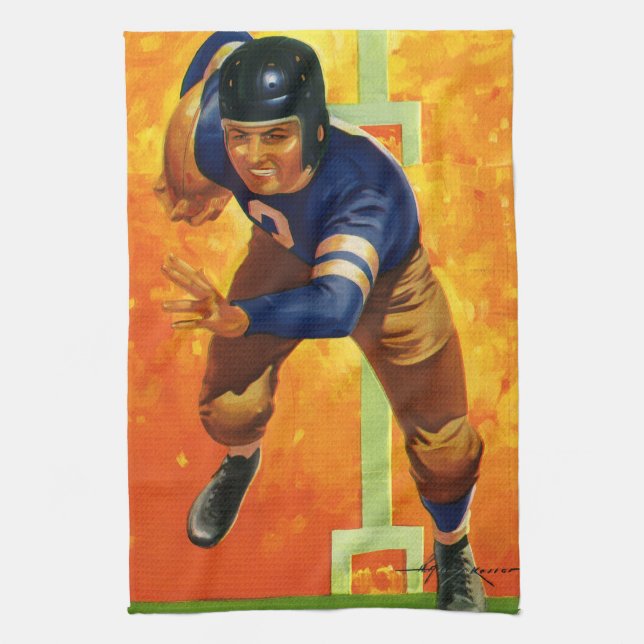 Vintage Sports Football Player Quarterback Running Tea Towel (Vertical)