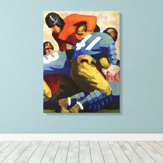 Vintage Sports, Football Players in a Game Canvas Print (Insitu(Wood Floor))