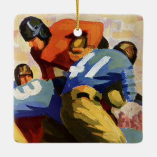 Vintage Sports, Football Players in a Game Ceramic Tree Decoration