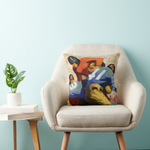 Vintage Sports, Football Players in a Game Cushion