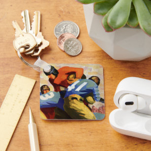 Vintage Sports, Football Players in a Game Key Ring