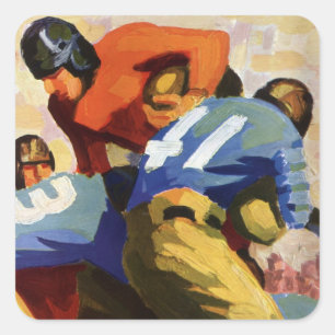 Vintage Sports, Football Players in a Game Square Sticker