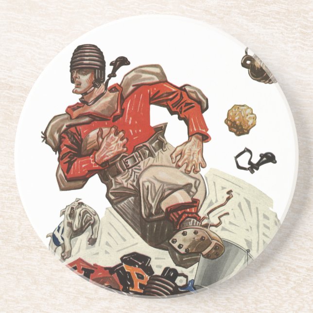 Vintage Sports Football Quarterback Player Running Coaster (Front)