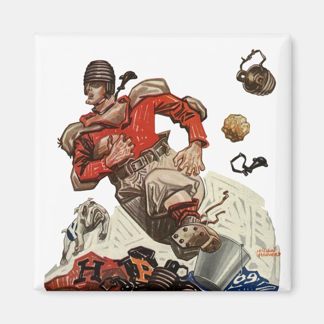 Vintage Sports Football Quarterback Player Running Magnet (Front)