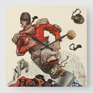Vintage Sports Football Quarterback Player Running Square Wall Clock