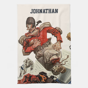 Vintage Sports Football Quarterback Player Running Tea Towel