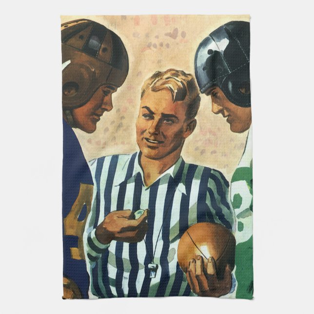 Vintage Sports, Football Referee Coin Toss Tea Towel (Vertical)