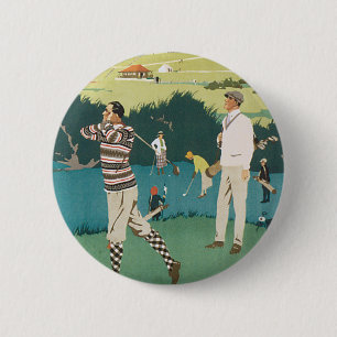 Vintage Sports Golf in Scotland, Golfers Golfing 6 Cm Round Badge