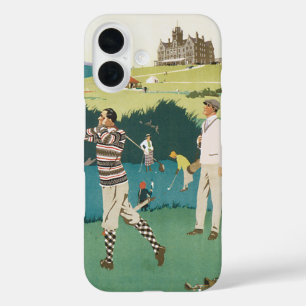 Vintage Sports Golf in Scotland, Golfers Golfing iPhone 16 Case