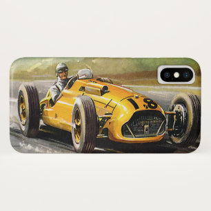 Vintage Sports Racing, Yellow Race Car Racer iPhone X Case