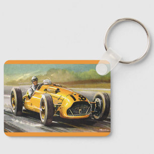Vintage Sports Racing, Yellow Race Car Racer Key Ring