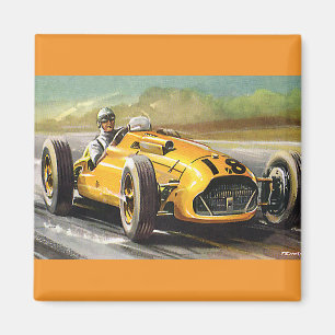 Vintage Sports Racing, Yellow Race Car Racer Magnet