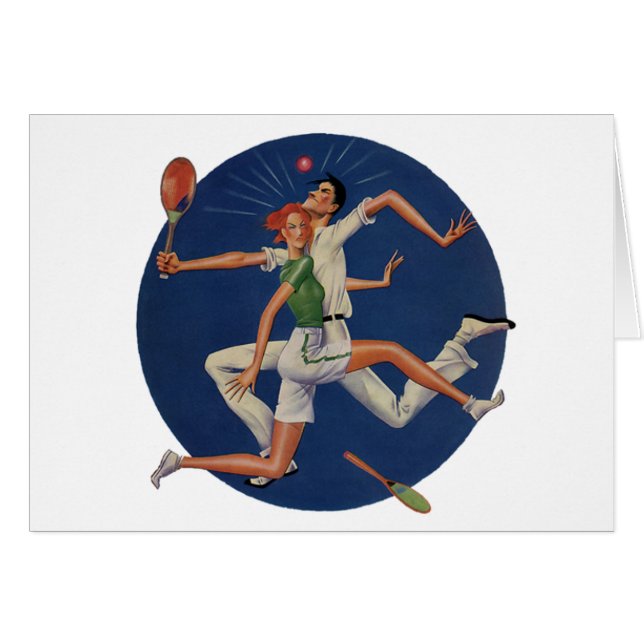 Vintage Sports, Tennis Players Crash with Rackets (Front Horizontal)