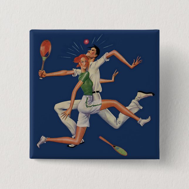 Vintage Sports, Tennis Players Crash with Rackets 15 Cm Square Badge (Front)