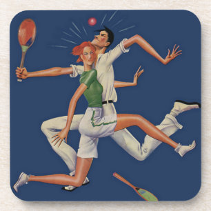 Vintage Sports, Tennis Players Crash with Rackets Coaster