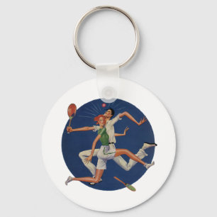 Vintage Sports, Tennis Players Crash with Rackets Key Ring