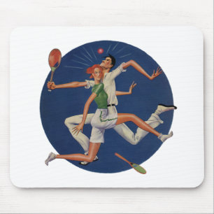Vintage Sports, Tennis Players Crash with Rackets Mouse Mat