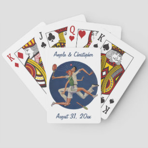 Vintage Sports, Tennis Players Crash with Rackets Playing Cards