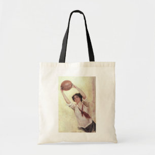 Vintage Sports, Woman Basketball Player with Ball Tote Bag
