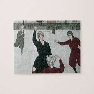 Vintage Sports, Women's Basketball Players in Game Jigsaw Puzzle