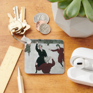 Vintage Sports, Women's Basketball Players in Game Key Ring