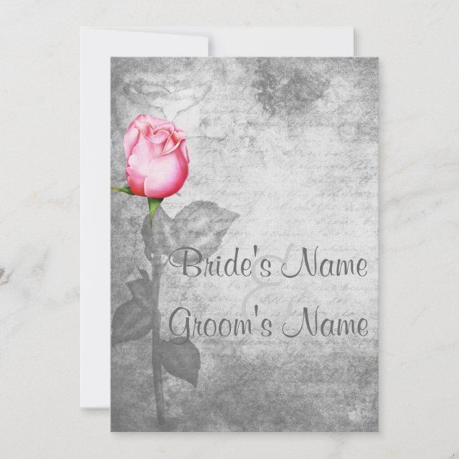Vintage Spot Colour Pink Rose Wedding Invitation (Front)