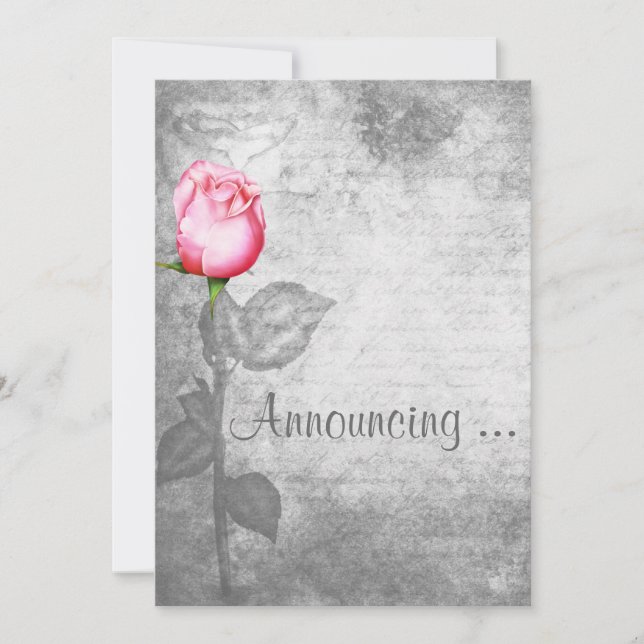 Vintage Spot Colour Pink Rose Wedding Invitation (Front)