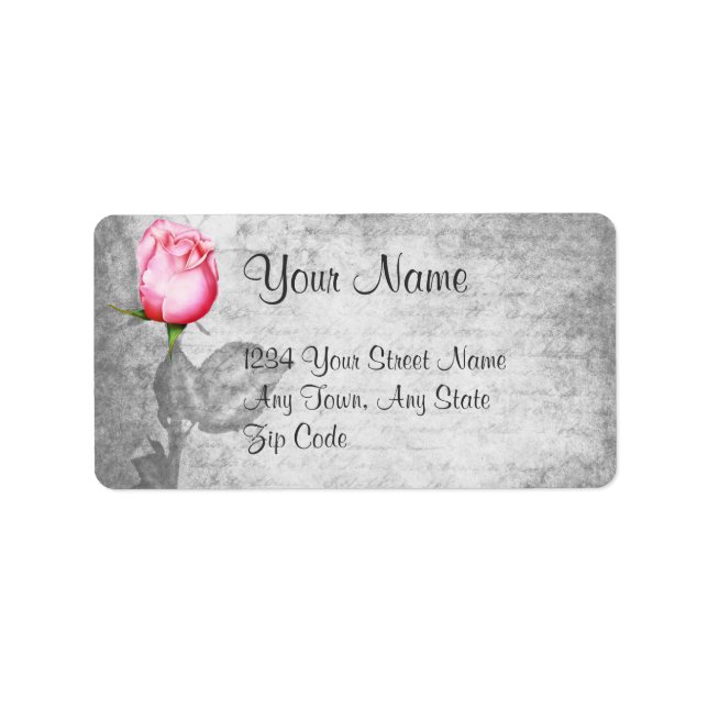 Vintage Spot Colour Pink Rose Wedding Label (Front)