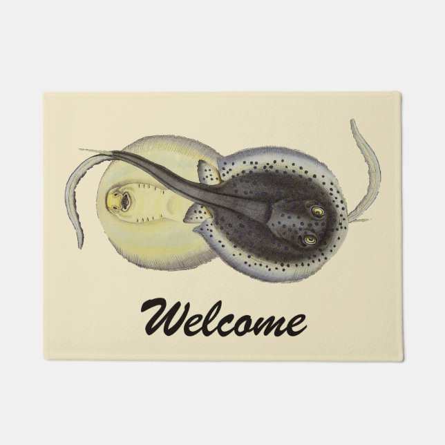Vintage Spotted Stingrays, Marine Ocean Animals Doormat (Front)