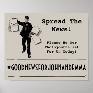Vintage Spread The News Social Wedding Hashtag Poster