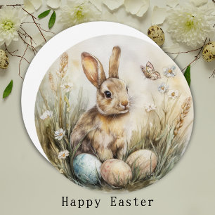 Vintage Spring Bunny Meadow Watercolor Art Print