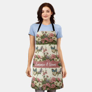 Vintage Spring Butterfly Floral Garden for Couple Apron