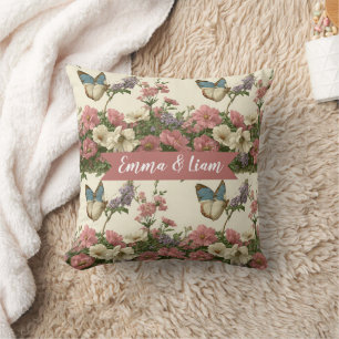Vintage Spring Butterfly Floral Garden for Couple Cushion