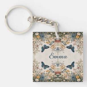 Vintage Spring Butterfly Floral Garden Key Ring