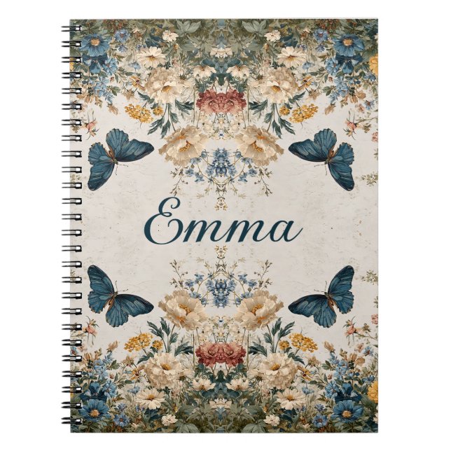 Vintage Spring Butterfly Floral Garden Notebook (Front)