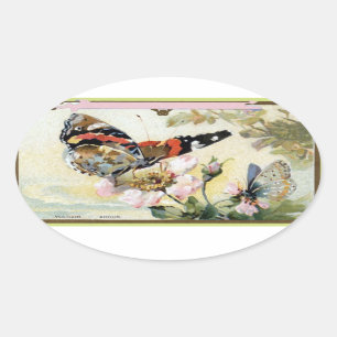 Vintage Spring Butterfly Flowers Sticker