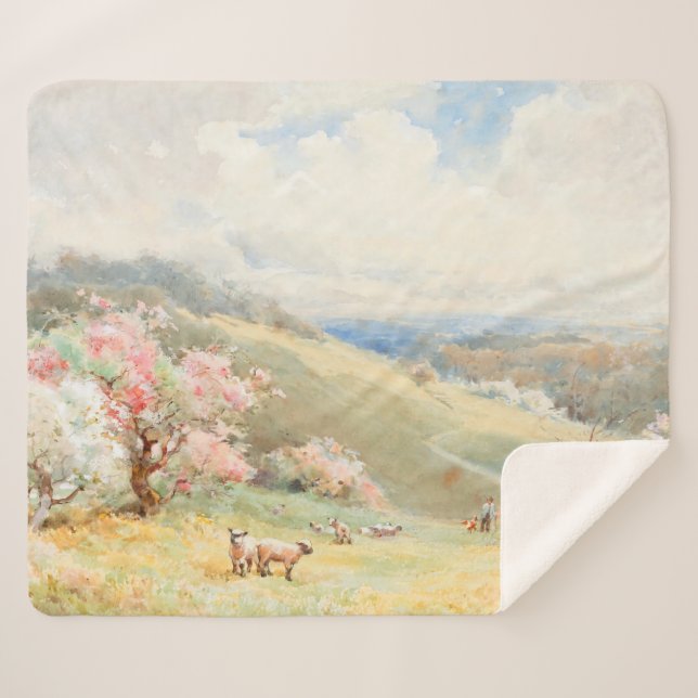 Vintage Spring by Joseph Rubens Powell Sherpa Blanket (Front (Horizontal))